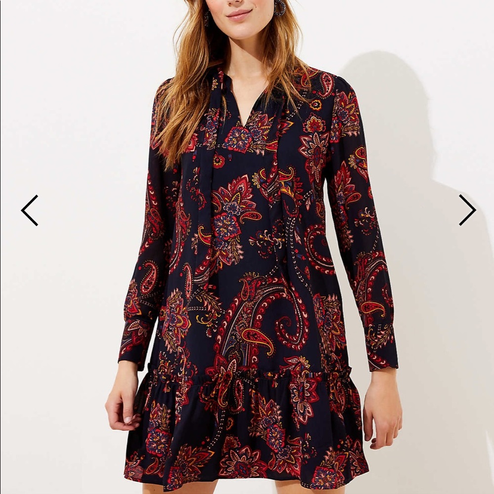 LOFT paisley turns neck flounce dress NWT